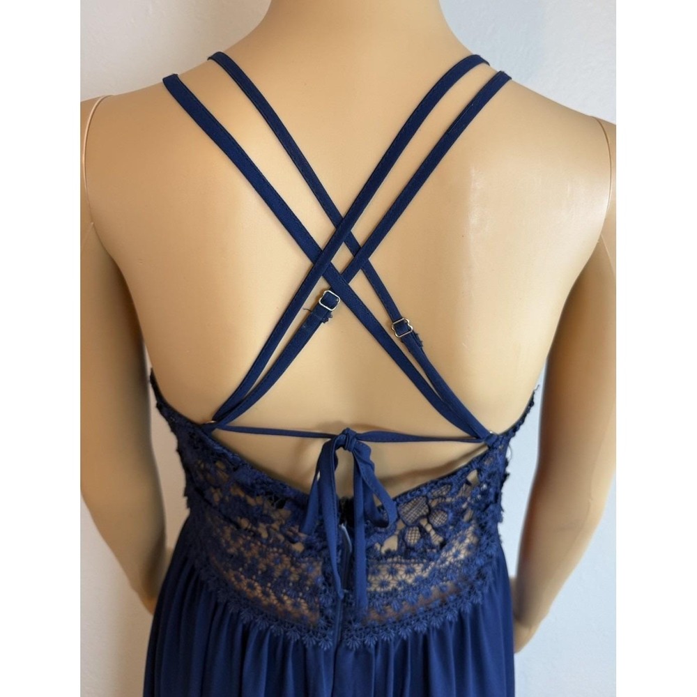 Soieblu Navy Blue Crochet Lace Maxi Dress Womens S Boho Formal Spaghetti Strap - Picture 7 of 9